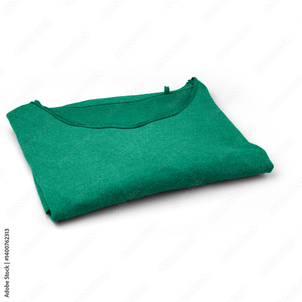 A neatly folded green sweatshirt, showcasing its color and simple design. A neatly folded green sweatshirt, showcasing its color and simple design.