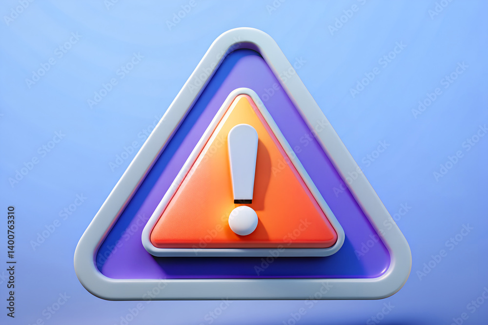A 3D rendered image of a warning sign with a bright orange triangle and a white exclamation mark in the center. The background is a gradient of light blue to dark blue, and the sign has a white border A 3D rendered image of a warning sign with a bright orange triangle and a white exclamation mark in the center. The background is a gradient of light blue to dark blue, and the sign has a white border