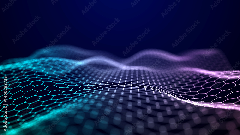 Wave of dots and weave lines. Abstract background. Network connection structure. Wave of dots and weave lines. Abstract background. Network connection structure.