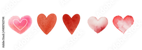 Watercolor Heart Collection, Hand-Painted Romantic Symbol hearts in Red and Pink