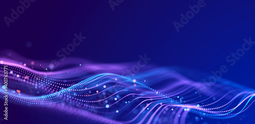 Big data visualization. The musical stream of sounds. Abstract background with interweaving of dots . 3D rendering.