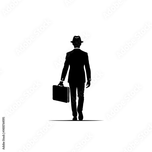 Silhouette vector of a man walking away with briefcase