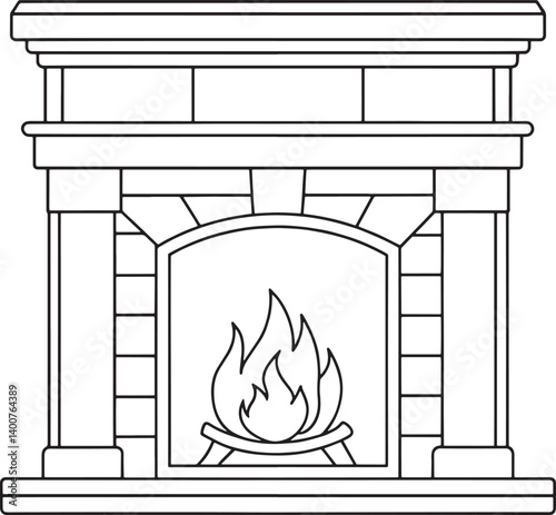 Classic Fireplace Line Art Illustration Cozy Home Decor