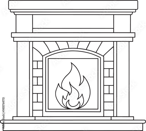Classic Fireplace Line Art Illustration Home Decor Design Element