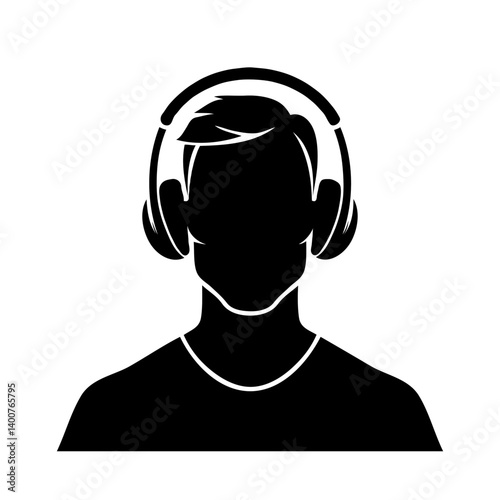Vector silhouette man support agent with headset