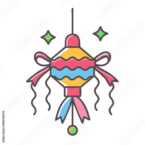 Hanging Piñata with Bow and Streamers Icon Design