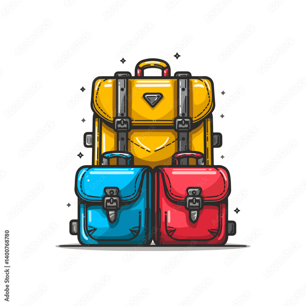Fototapeta premium Colorful Backpacks and Suitcases Travel Essentials Illustration