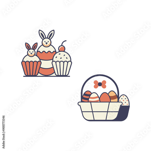 easter basket with eggs and cake