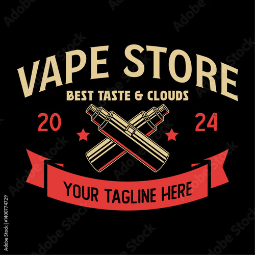 Vape shop logo emblem template vector illustration. Smoke shop logo. Design elements for logo, label, badge, sign. Monochrome label for vaping and electronic cigarette.