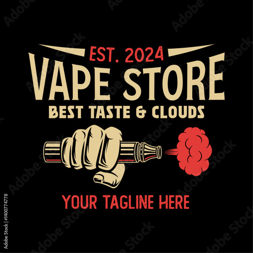 Vape shop logo emblem template vector illustration. Smoke shop logo. Design elements for logo, label, badge, sign. Monochrome label for vaping and electronic cigarette.