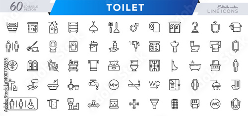 Toilet line icon set. Public toilet, women's, men's, mother and child rooms, restrooms, personal hygiene, outline icon collection. UI thin outline icon pack