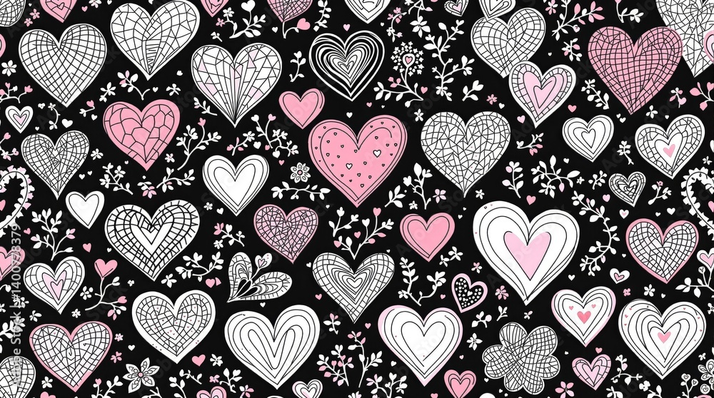 Fototapeta premium Love Theme Doodle Pattern for Valentine's Day