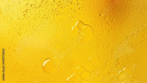 Macro View Of Beer Bubbles Rising Through A Golden Liquid, Creating A Mesmerizing Pattern Of Effervescent Spheres Against A Warm Yellow Background.
