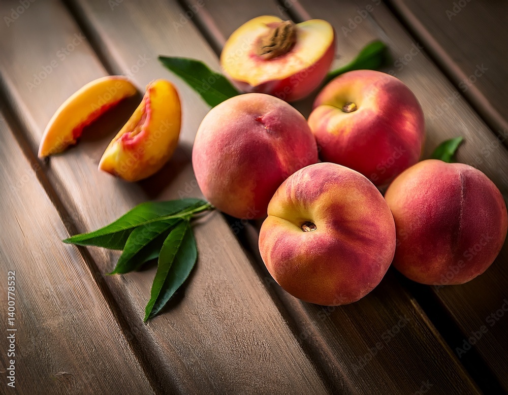 still life with ripe peaches on a rustic wooden surface still life with ripe peaches on a rustic wooden surface