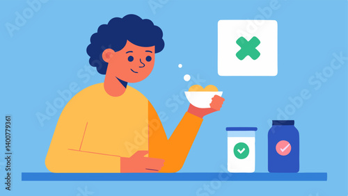 Human Consumption A person sitting at a table looking surprised while checking a food label with an overlay graphic showing microplastics a ingredients or in their drinking water.