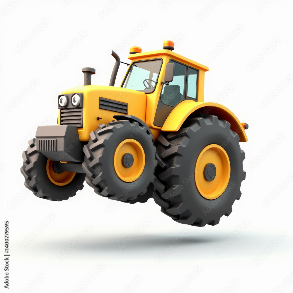 Construction Tractor with Large Rear Wheels and Bright Yellow Body Floating 3D Construction Tractor with Large Rear Wheels and Bright Yellow Body Floating 3D