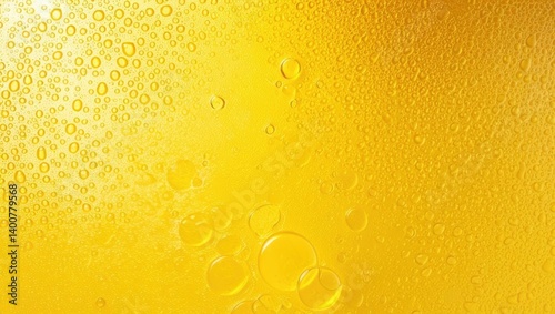 Macro View Of Beer Bubbles Rising Through A Golden Liquid, Creating A Mesmerizing Pattern Of Effervescent Spheres Against A Warm Yellow Background.