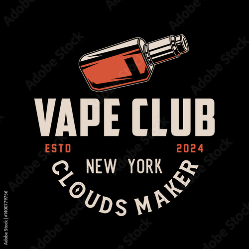 Vape shop logo emblem template vector illustration. Smoke shop logo. Design elements for logo, label, badge, sign. Monochrome label for vaping and electronic cigarette.