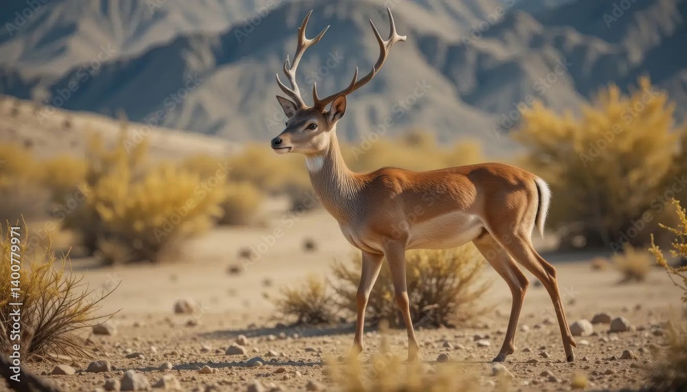 Fototapeta premium Desert Buck: Majestic Antelope in Arid Mountain Landscape