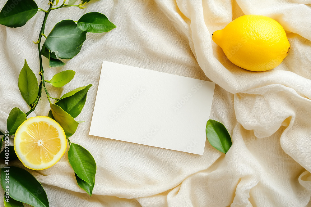 Elegant Blank Card with Lemon and Green Leaf Decor