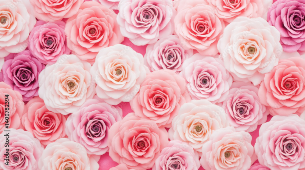 Background in Watercolor Style Featuring Dense Arrangement of Pink and Blush Roses Background in Watercolor Style Featuring Dense Arrangement of Pink and Blush Roses