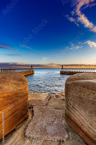 Whitby, UK, sunrise, early morning, seaside, harbour, old port, fishing port.
