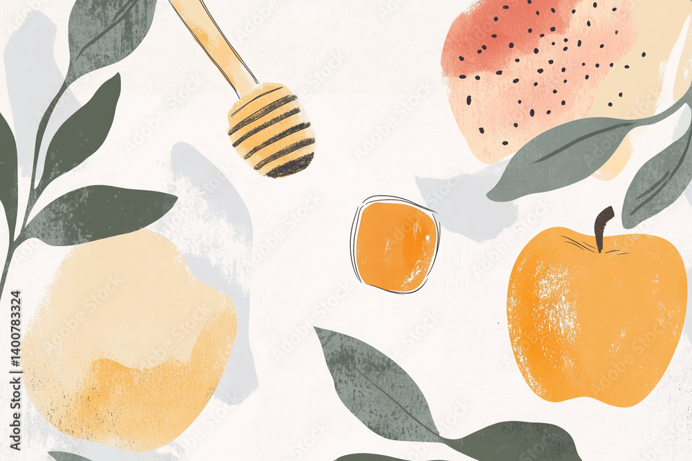 Abstract Pattern with Honey Dipper and Colorful Citrus Fruits