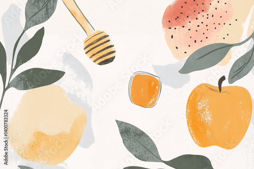 Obraz na płótnie Abstract Pattern with Honey Dipper and Colorful Citrus Fruits w salonie