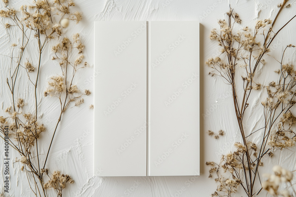 Minimalist Bedroom with White Doors and Dried Flower Decor
