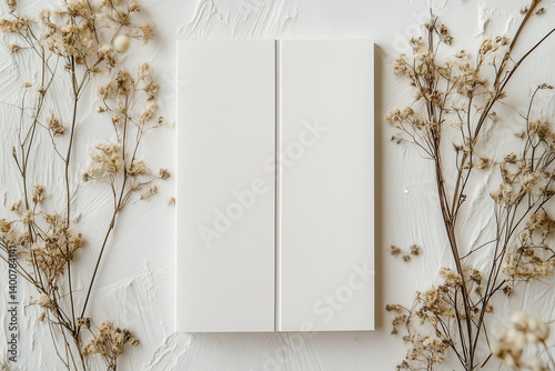 Obraz na płótnie Minimalist Bedroom with White Doors and Dried Flower Decor w salonie