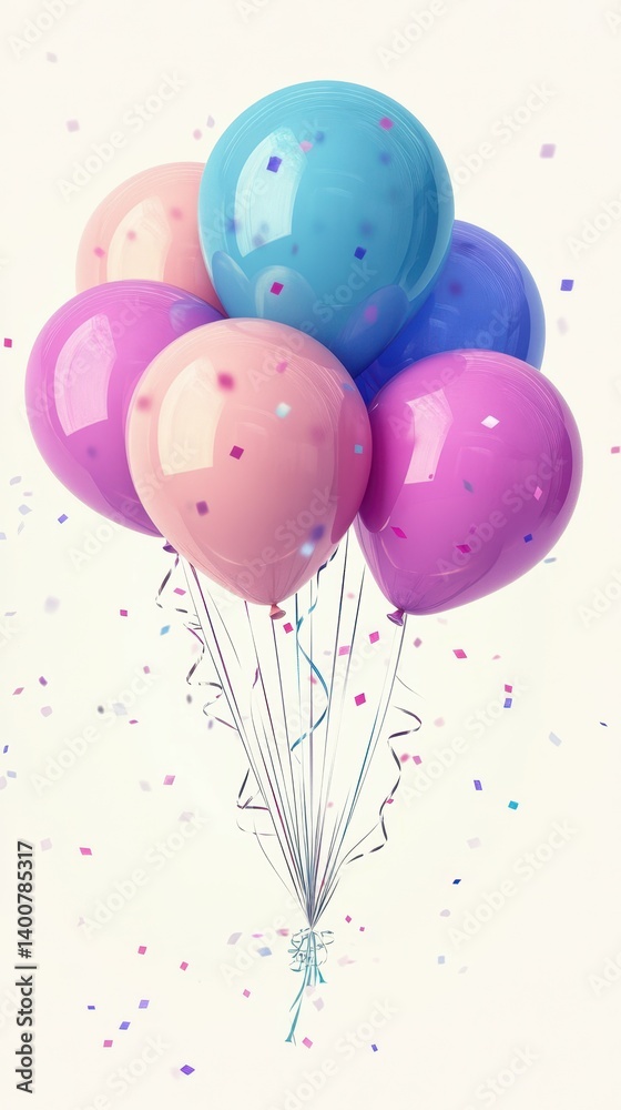 Colorful balloons and confetti create a festive atmosphere for a celebration or party occasion Colorful balloons and confetti create a festive atmosphere for a celebration or party occasion