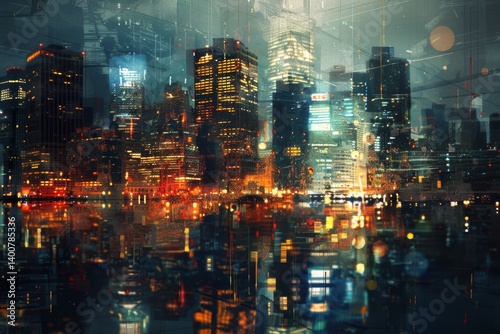 Reflective skyscrapers, business office buildings