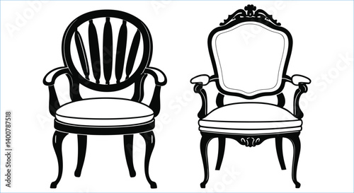 
Black silhouettes of vintage armchairs vector. Traditional wooden chairs silhouettes vector