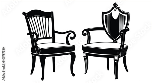 
Black silhouettes of vintage armchairs vector. Traditional wooden chairs silhouettes vector