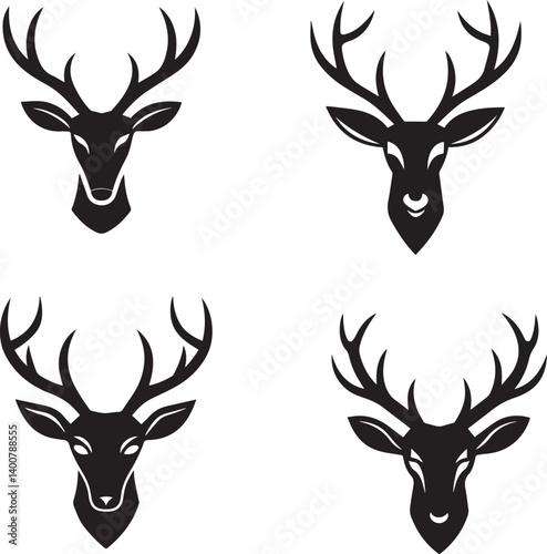 Set of deer face silhouettes
