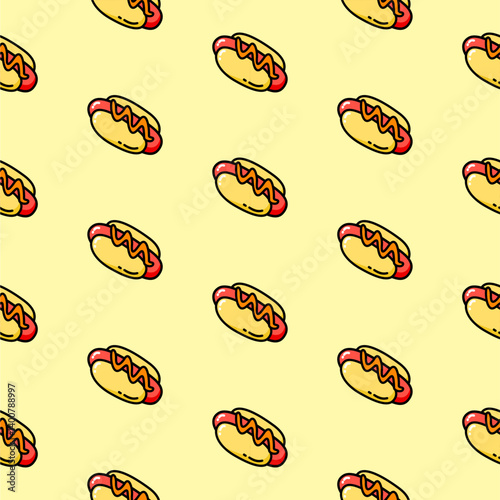 hotdog pattern background. hotdog seamless pattern background. fast food hotdog pattern background.
