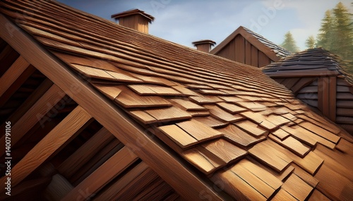 wooden beam and shingle roof system for houses