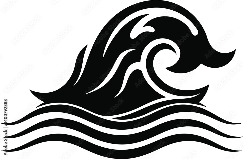 Fototapeta premium Water waves silhouette icon on white background.
