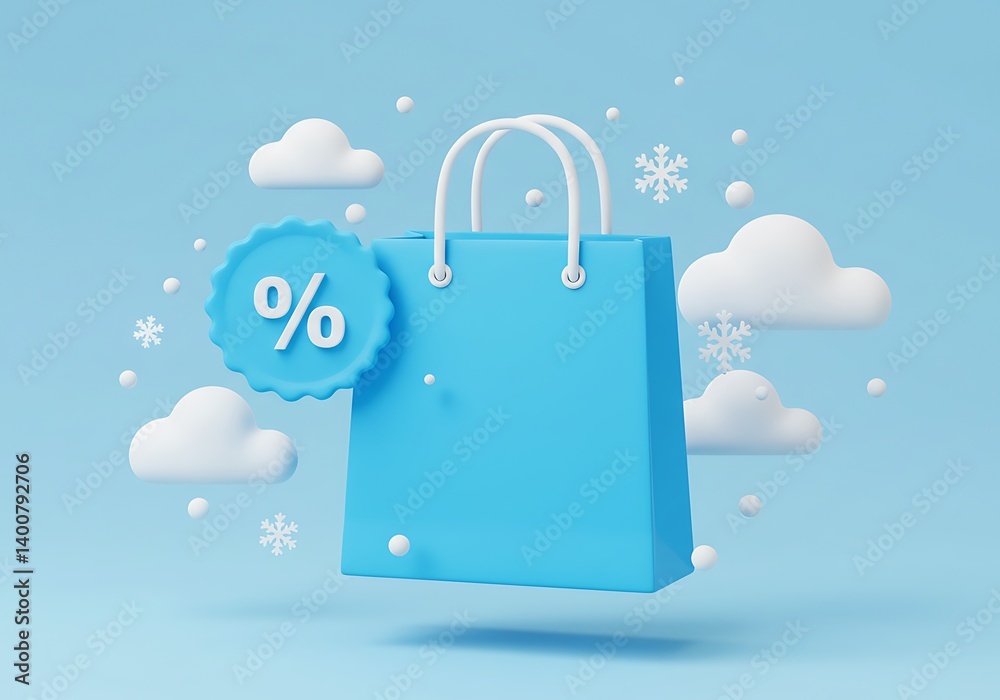 Blue Shopping Bag with Winter Discount Offer banner