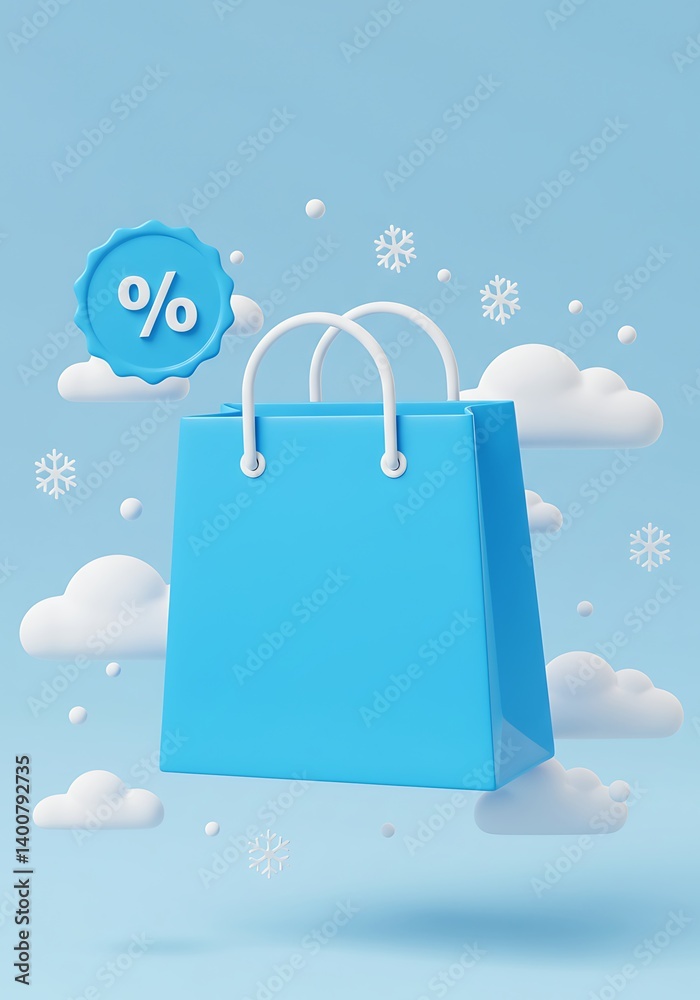 Blue Shopping Bag with Winter Discount Offer banner