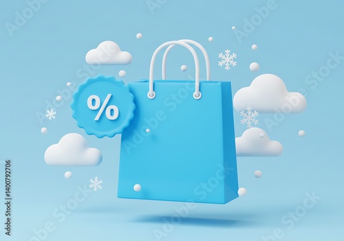 Obraz na płótnie Blue Shopping Bag with Winter Discount Offer banner w salonie