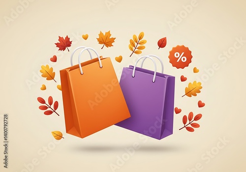 Obraz na płótnie Autumn Shopping Bags with Discount Offer banner w salonie