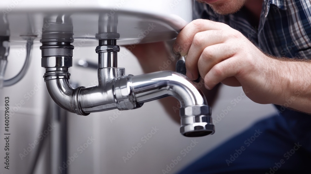 Plumber installing a new sink in a bathroom. Featuring efficiency and precision Plumber installing a new sink in a bathroom. Featuring efficiency and precision
