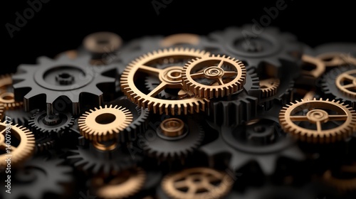 Showcase of ornamental clock gear mechanicals watch craftsmanship in a dark environment close-up concept