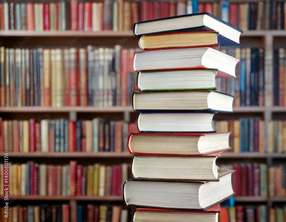 A stack of colorful books with a blurred library background, showcasing a love for reading and literature. A stack of colorful books with a blurred library background, showcasing a love for reading and literature.