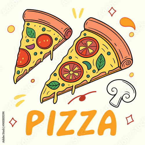 Fun Doodle Style Pizza Illustration
