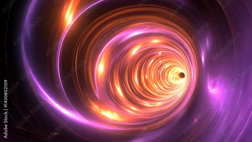 Abstract wormhole tunnel with swirling bright orange and purple cosmic energy, creating a captivating optical illusion Abstract wormhole tunnel with swirling bright orange and purple cosmic energy, creating a captivating optical illusion