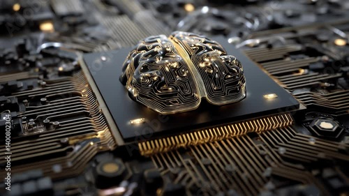 Futuristic AI Brain Chip On Circuit Board