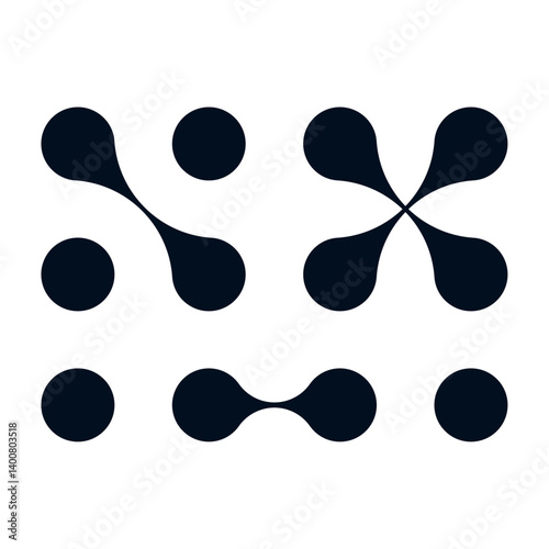 Organic connect pattern with metaball molecules. Geometric blob shapes and fluid dots. Flat vector illustration isolated on white background.