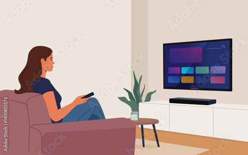 Woman relaxing watching smart TV